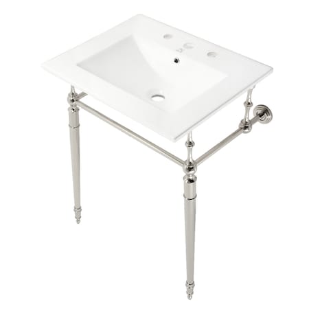 Fauceture 24" Console Sink with Brass Legs (8", 3 Hole), White/Polished Nickel KVPB24187W8PN